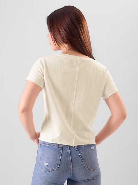 Slub Off-white Women Relaxed Fit T-Shirts