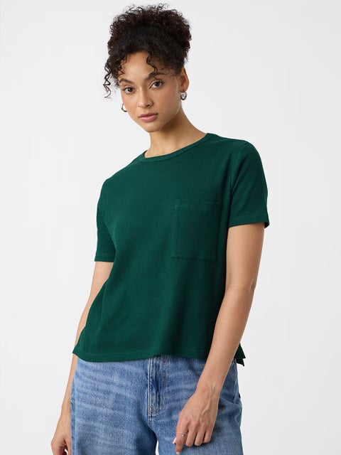 Textured Lush Green Women Relaxed Fit T-Shirts