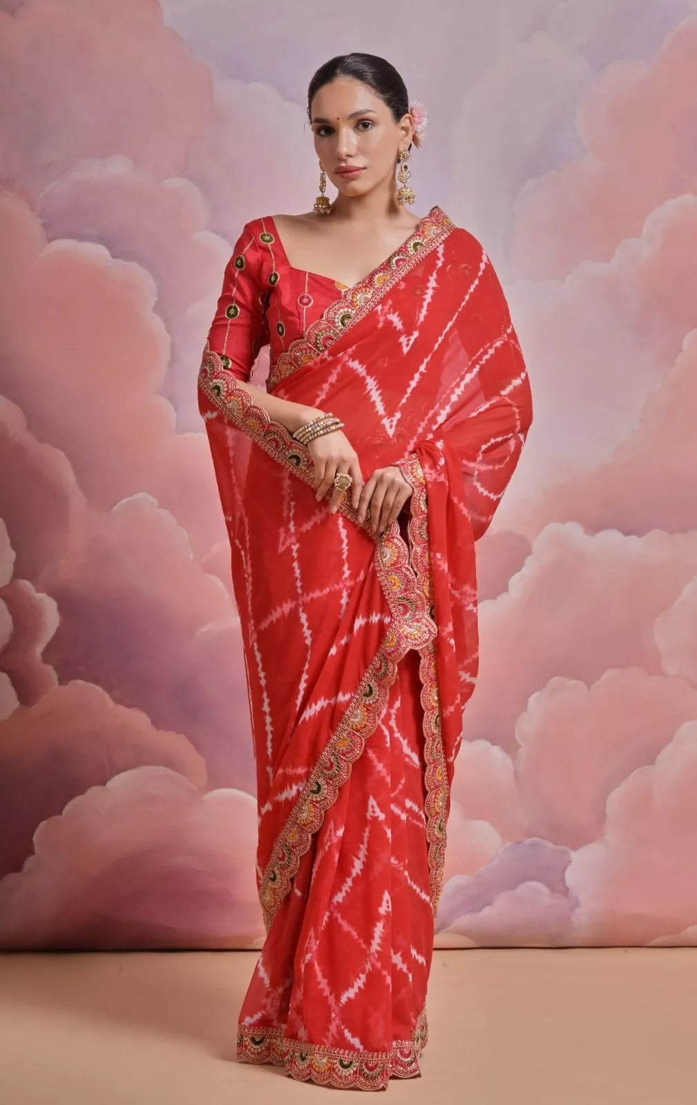 Soft Georgette Sari With Bhandhej Print And Designer Sari & Blouse