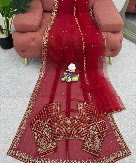 Faux Georgette Designer Traditional Saree Blouse With Dupatta 11-KD