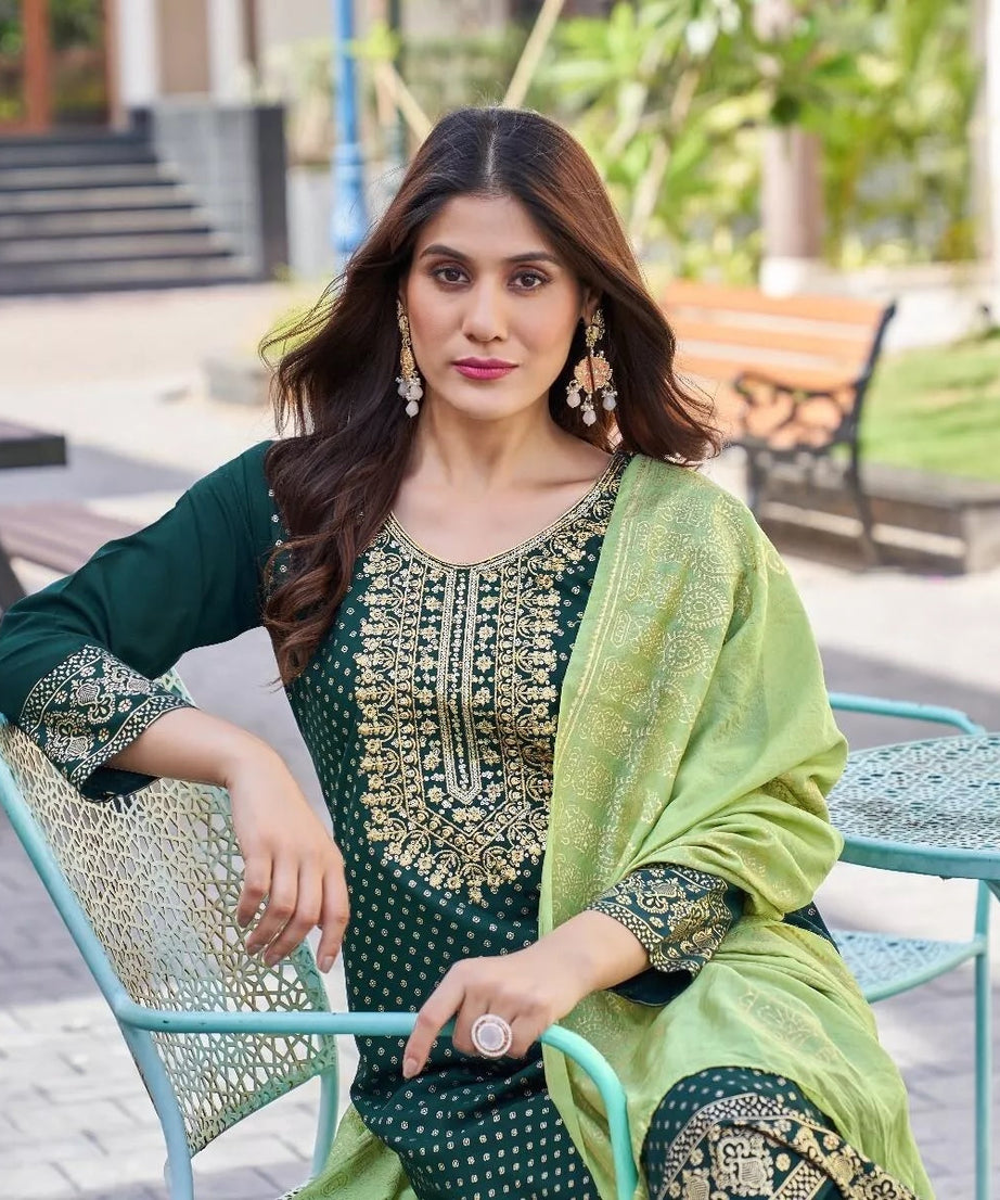 Bollywood Print With Embroidery Work Top Bottom & Dupatta