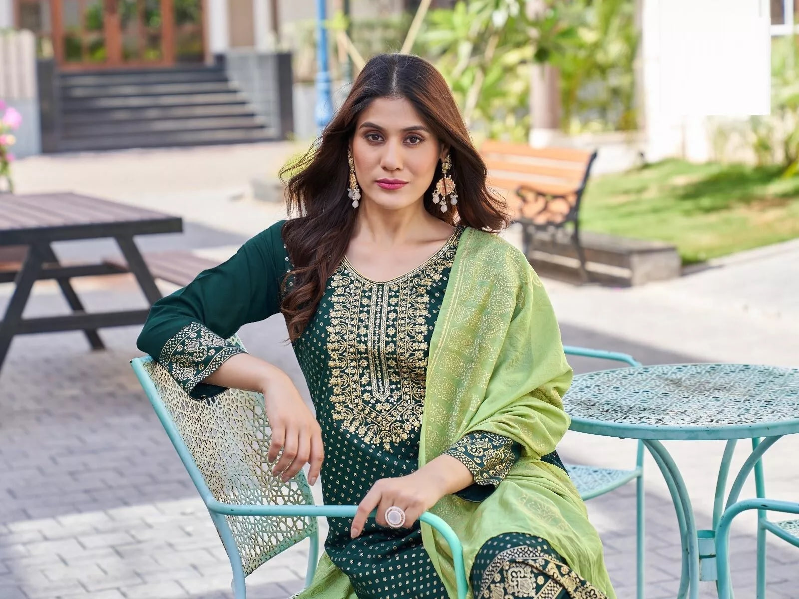 Bollywood Print With Embroidery Work Top Bottom & Dupatta