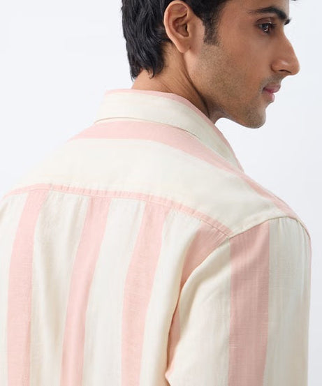 Stripes Coral Cotton Linen Shirts