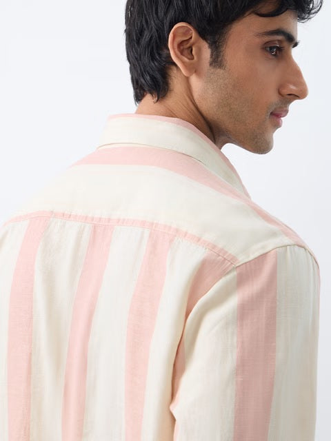 Stripes Coral Cotton Linen Shirts