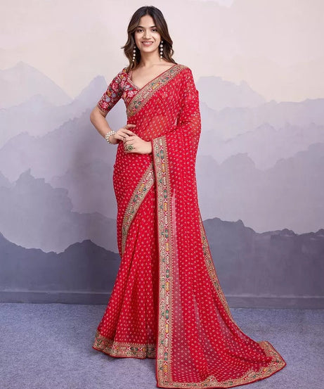 Georgette With Digital Print &Embroidery Work Sari With Blouse
