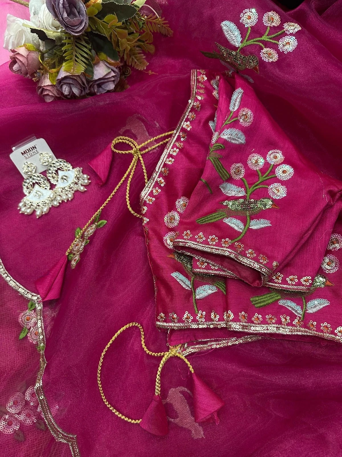 Soft Organza Saree With Embroidery Sequence Work Sari With Blouse