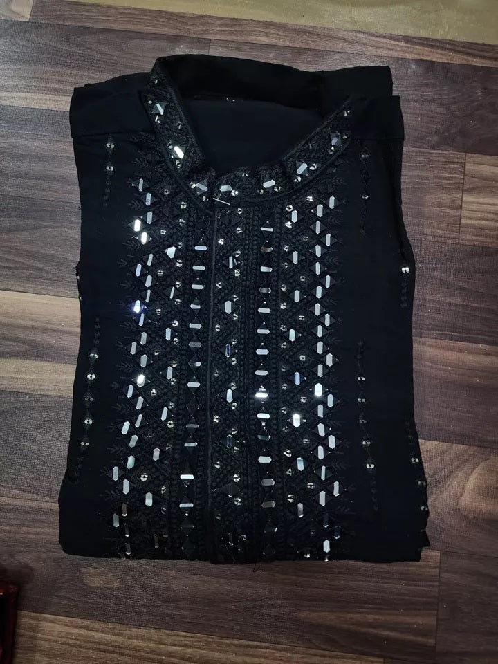 Classic Beautiful Exclusive Stitched 14 Kg Roman Silk Kurta Pajama For Mens