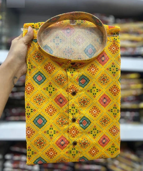 Traditional Wedding Wear Kurta, Party Wear Cotton Print Kurta For Men's