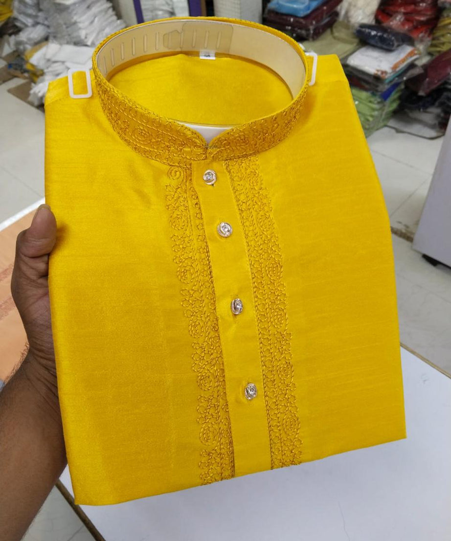 Cotton With Embroidery Work Kurta Set For Men's