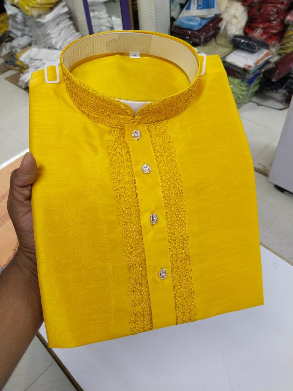 Cotton With Embroidery Work Kurta Set For Men's