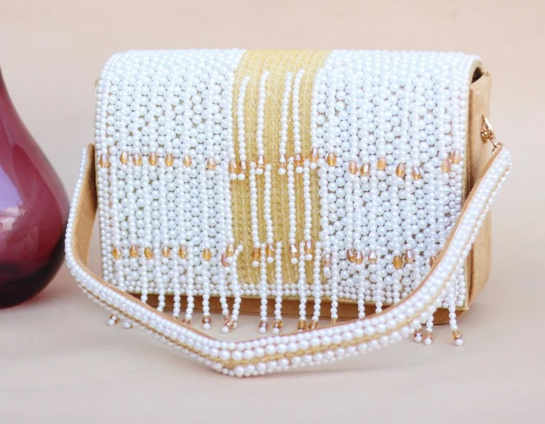 Pearl And Beads Work Clutch