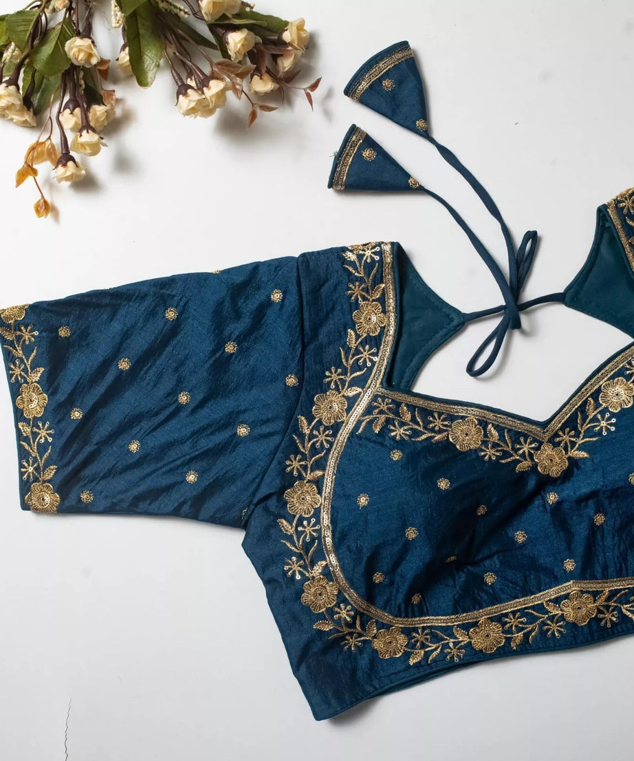 Wedding Exclusive Full Stitched Olive Silk Blouse & Choli