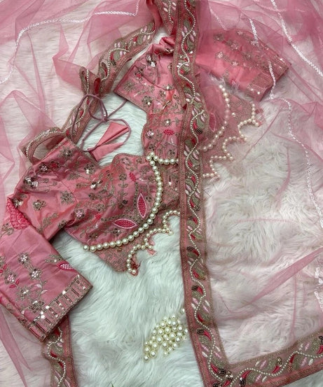 Heavy Soft Net With Embroidery And Sequence Work wedding Party wear Saree And Blouse 11-KK