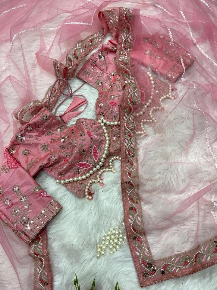 Heavy Soft Net With Embroidery And Sequence Work wedding Party wear Saree And Blouse 11-KK