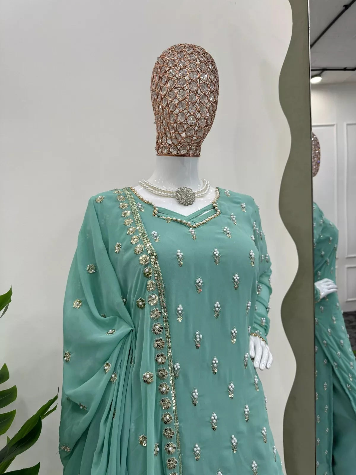 Traditional Fancy Wear Faux Georgette Top Pant With Dupatta