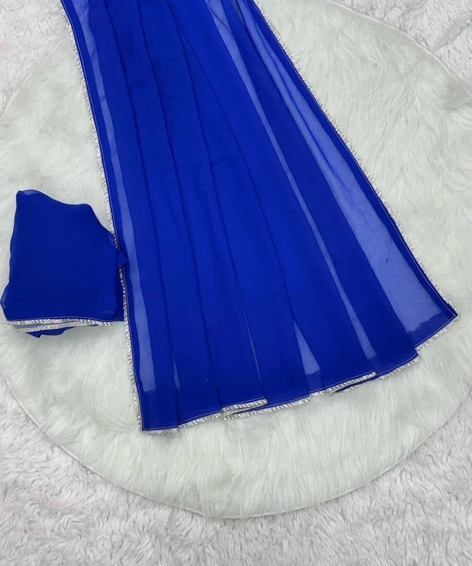 Blue Classic Faux Georgette Bloomming Saree With Blouse