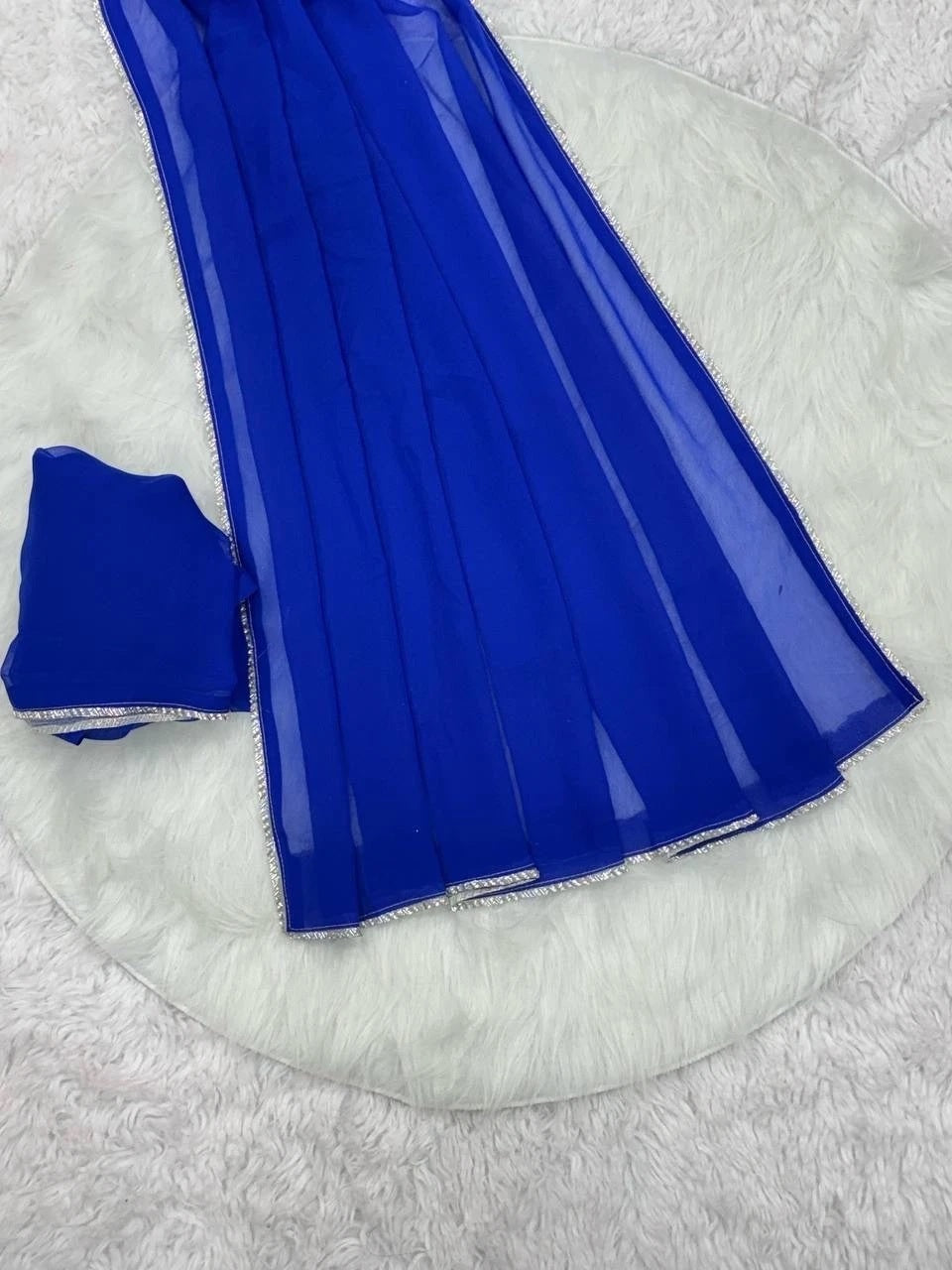 Blue Classic Faux Georgette Bloomming Saree With Blouse