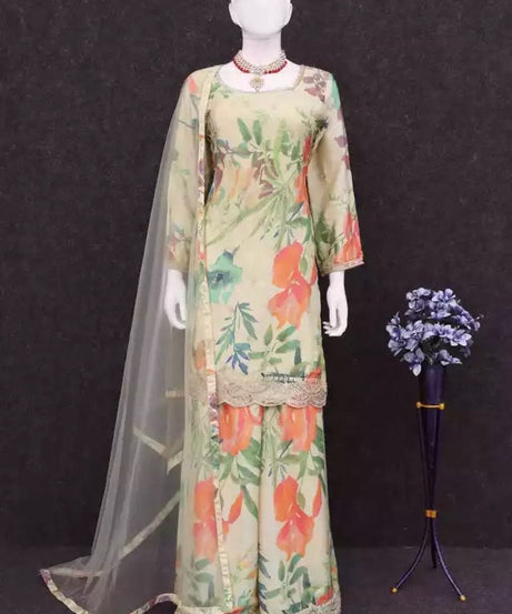 Pakistani Style Festival Ethnic Heavy Chinon Top Bottom Dupatta