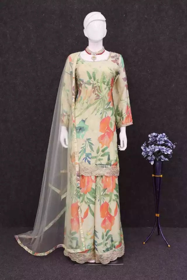 Pakistani Style Festival Ethnic Heavy Chinon Top Bottom Dupatta