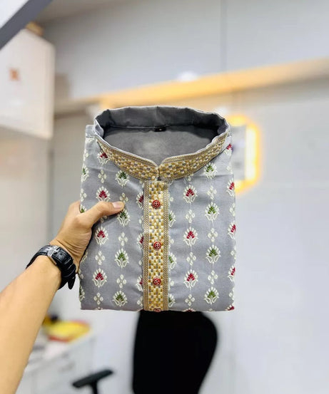 Stitched Heavy Jacquard Silk Indian Traditional Look Kurta Pajama For Men's