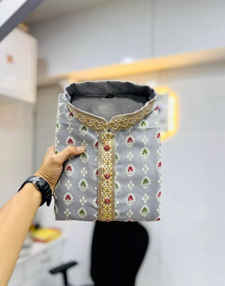 Stitched Heavy Jacquard Silk Indian Traditional Look Kurta Pajama For Men's