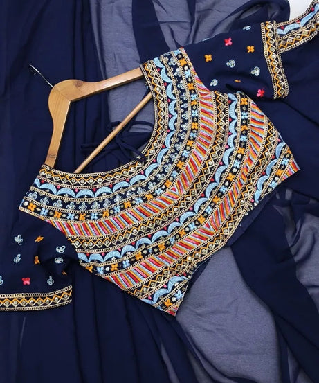 Soft Georgette With Embroidery Lace Border Ready To Wear Sari With Blouse