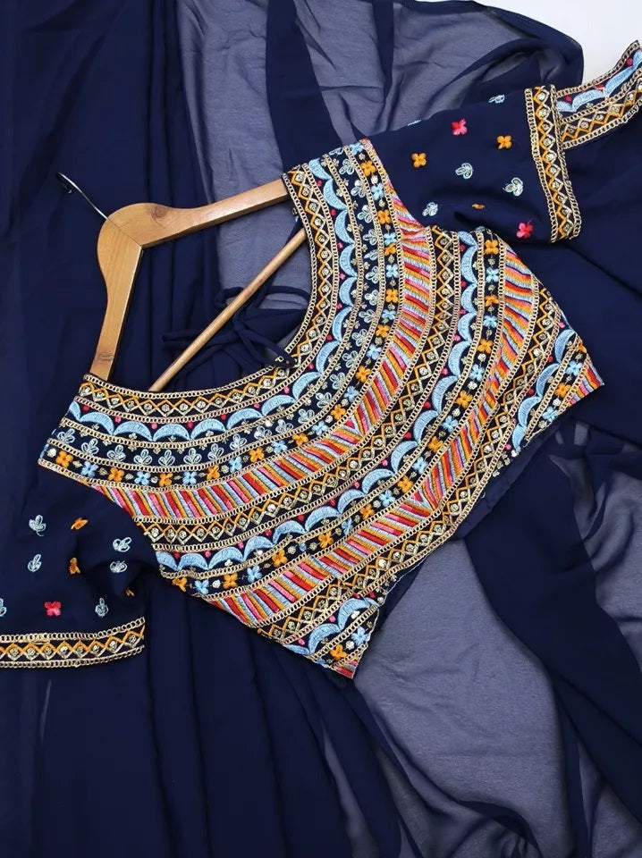 Soft Georgette With Embroidery Lace Border Ready To Wear Sari With Blouse