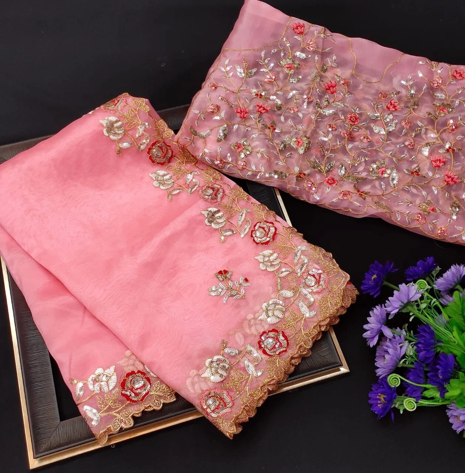 Organza Silk,Sequince & Zari Thread Designer Party Wear Saree & Blouse 11-RV