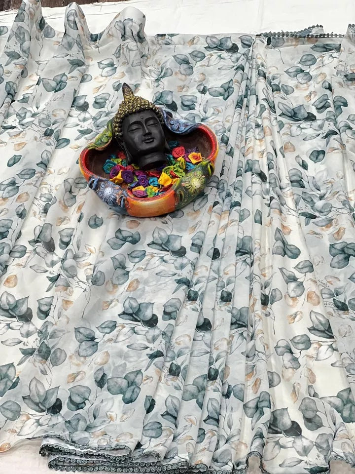 Premium Georgette With Fancy Lace Border Work Read To Wear Sari With Blouse