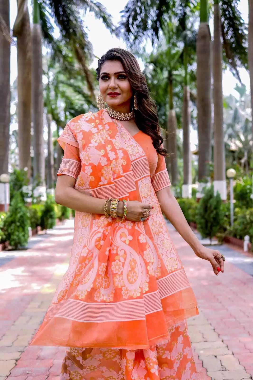 Soft Cotton Jamdani With Gold Zari Weaving Work  Sari & Blouse