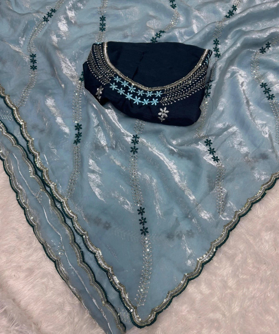 Soft Space Silk Beautiful Designer Light Color's Sari With Blouse