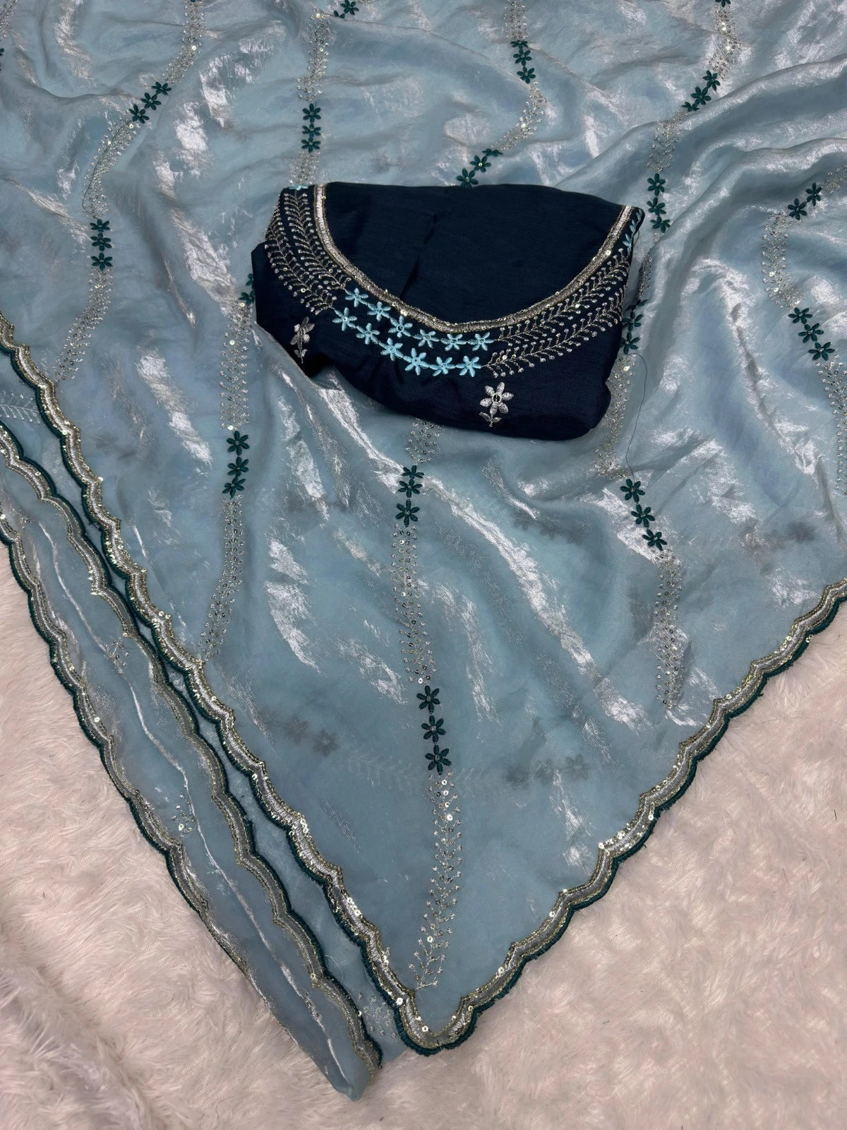 Soft Space Silk Beautiful Designer Light Color's Sari With Blouse