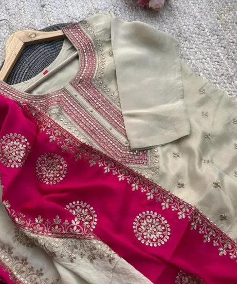 Heavy Pure Chinon Beautiful Traditional Full Stitched Kurti Bottom Dupatta