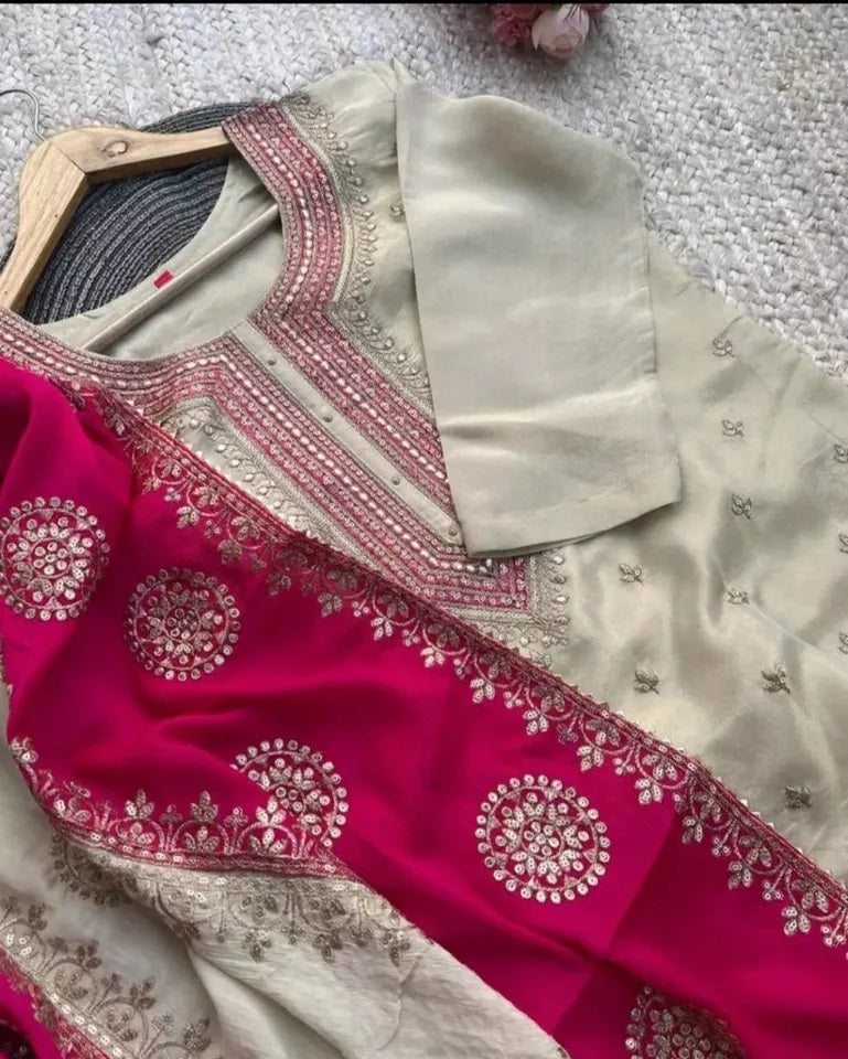 Heavy Pure Chinon Beautiful Traditional Full Stitched Kurti Bottom Dupatta