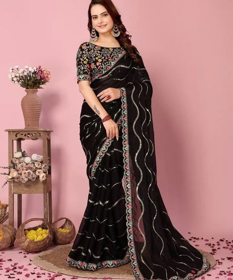 Women's Wedding Special Rangoli Silk Saree,Indian Party Wear Sari & Blouse