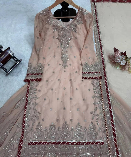 Indian Wedding Special Ethnic Stitched Faux Georgette Top Sharara Dupatta