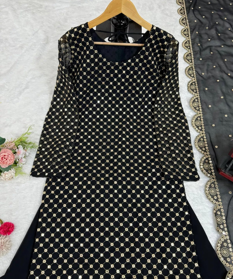 Georgette With Sequence Work  Pakistani Top Sharara Dupatta