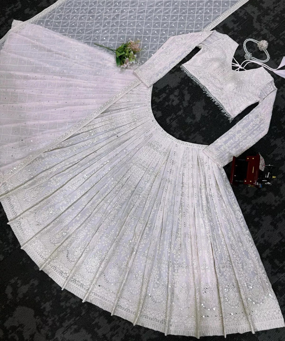 Georgette With Sequence & Theard Work Lehenga Blouse Dupatta