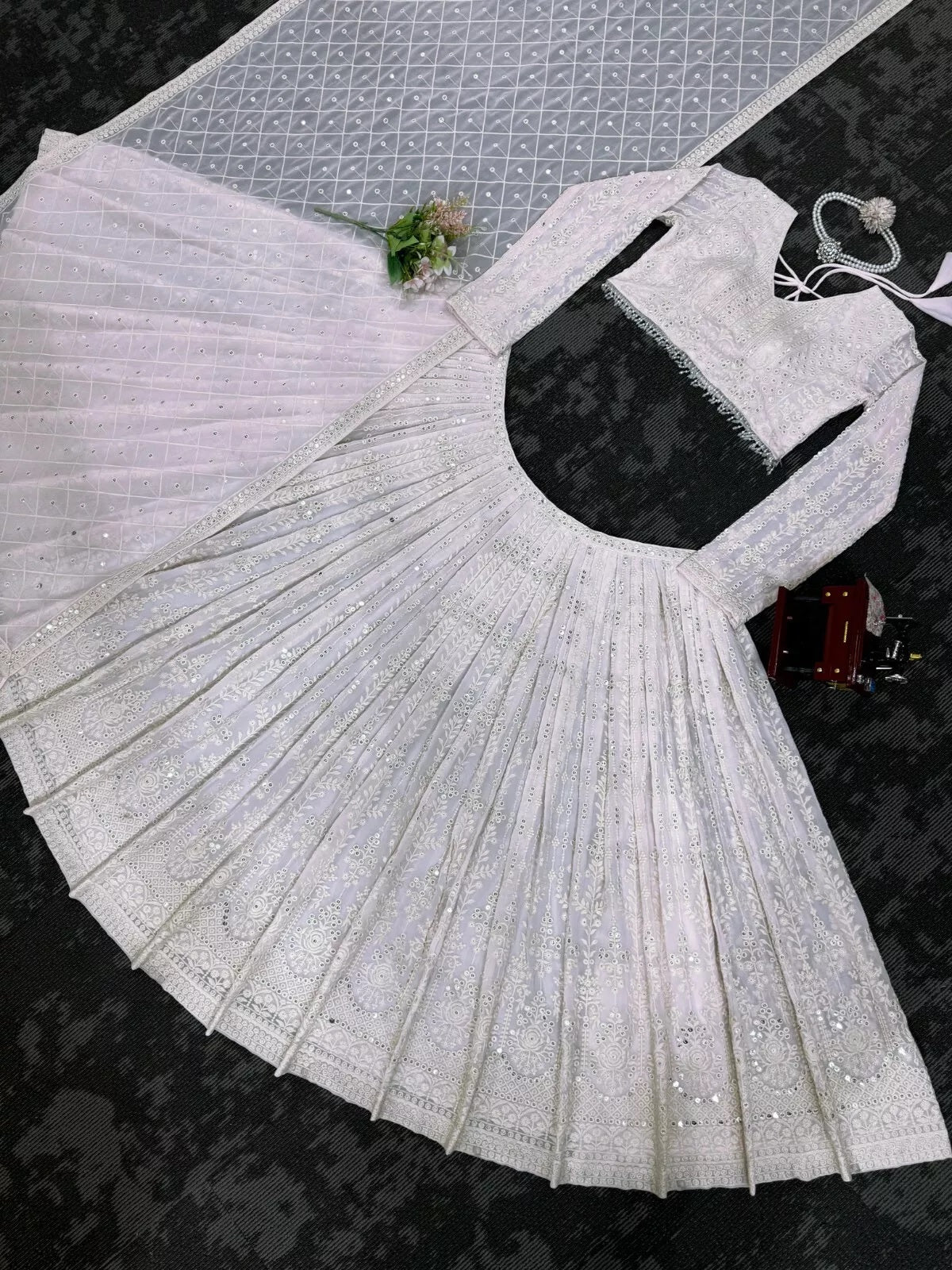 Georgette With Sequence & Theard Work Lehenga Blouse Dupatta