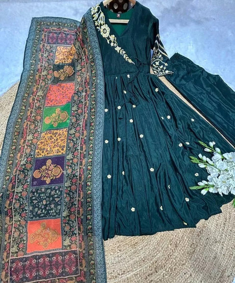 Heavy Pure Chinon Silk With Embroidery Work FullSleeves Gown Bottom Dupatta