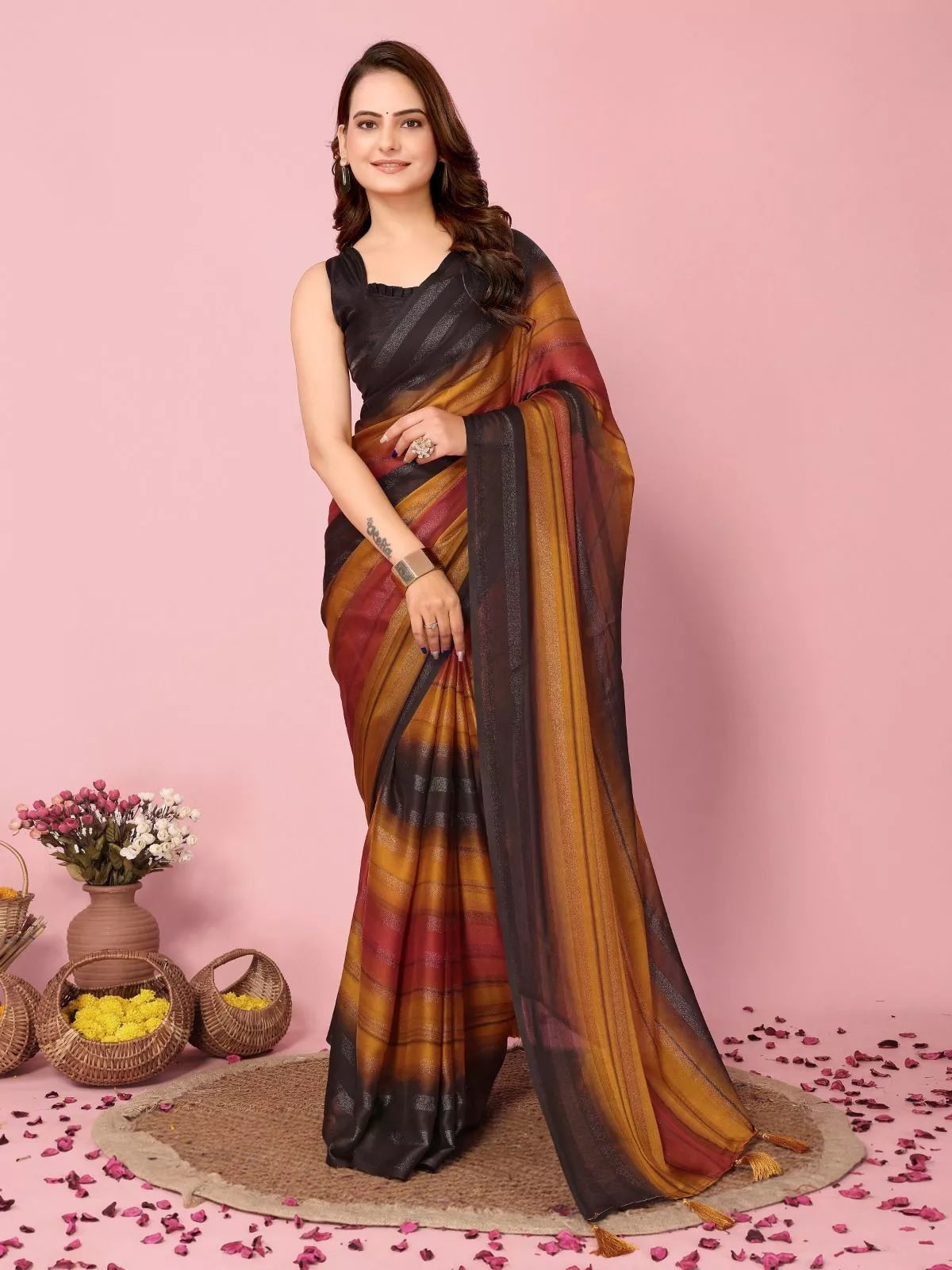 Traditional Rangoli Zari Silk Saree Blouse
