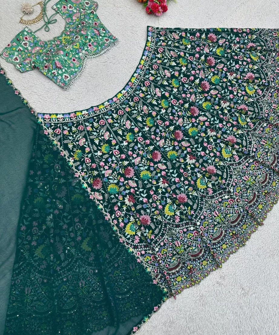 Georgette With Thread Sequence Work Lehenga Blouse & Dupatta