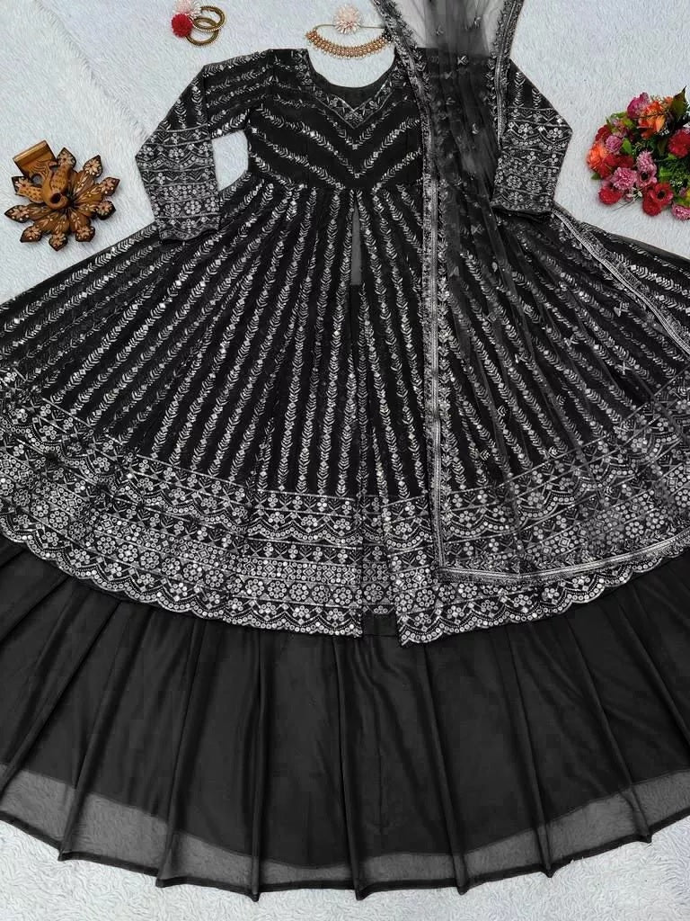 Style Faux Georgette Top Lehenga & Dupatta Set