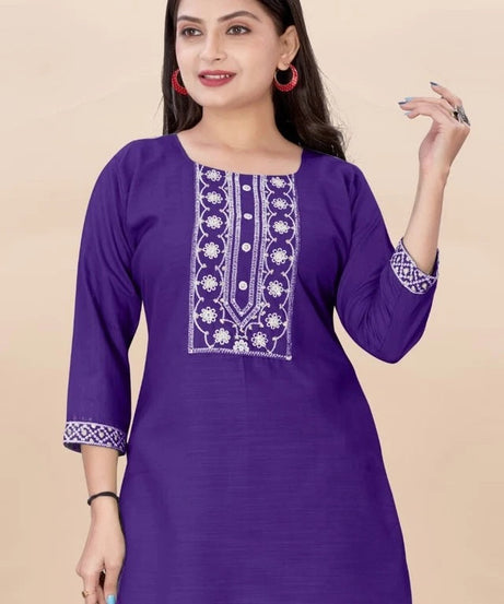 Stylish Rayon Kurti, With Embroidery Sequens Work Short Top Kurti