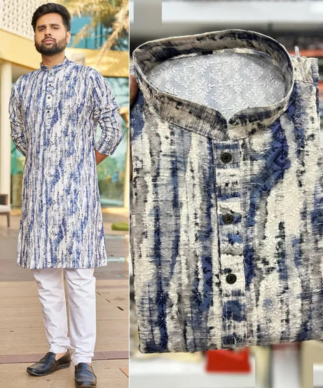 Men's FullStitched Heavy Rayon Schiffli Work Bollywood Kurta Pajama