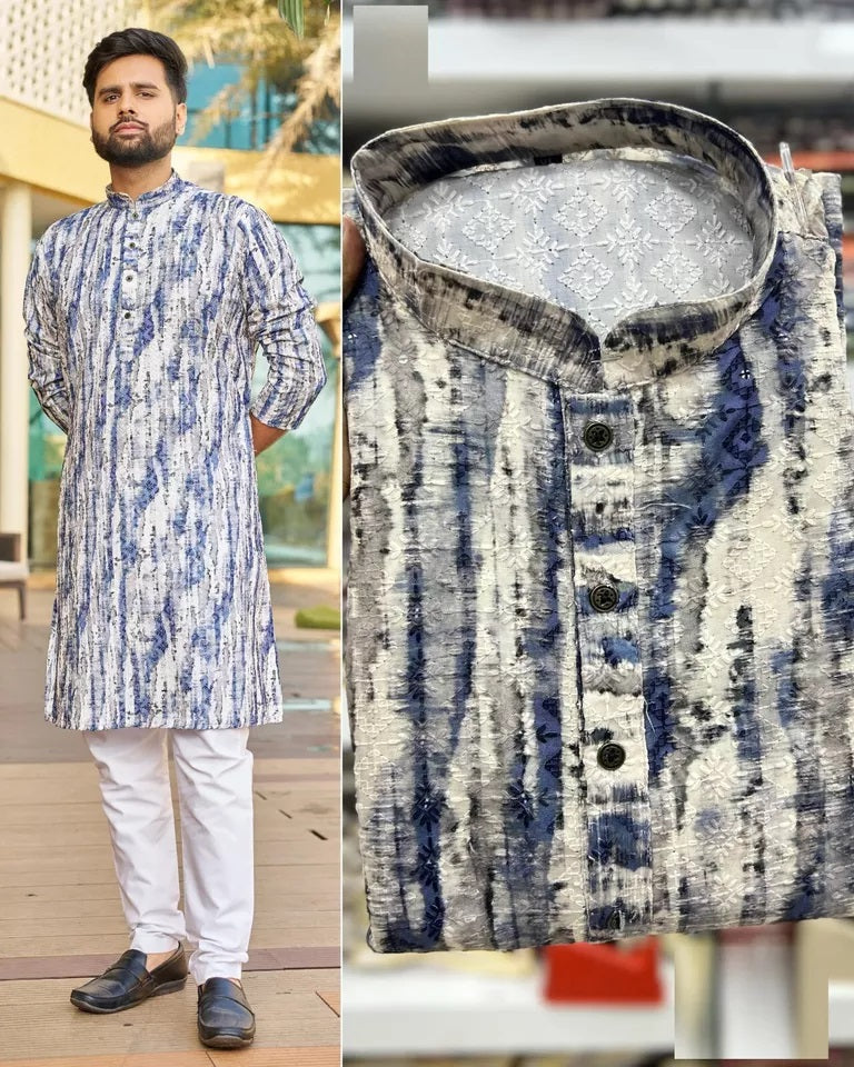 Men's FullStitched Heavy Rayon Schiffli Work Bollywood Kurta Pajama