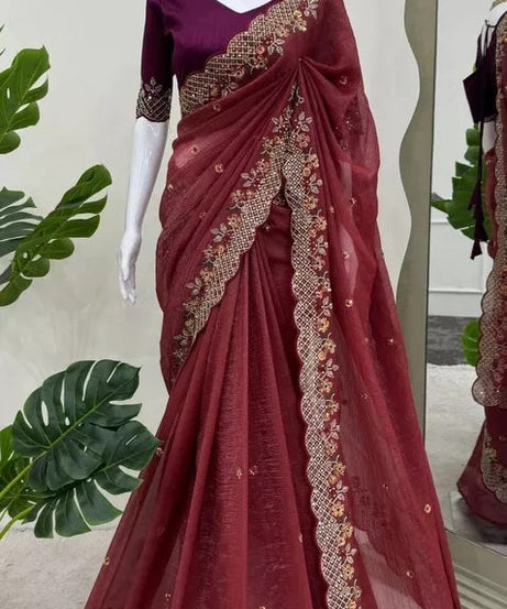 Bollywood Wedding Wear Crunchy Silk Saree, Party Wear Ethnic Sari & Blouse