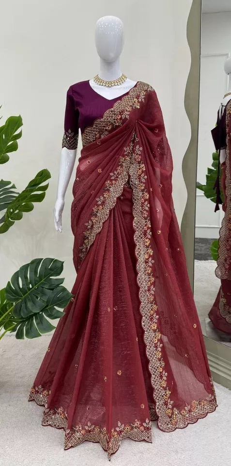Bollywood Wedding Wear Crunchy Silk Saree, Party Wear Ethnic Sari & Blouse