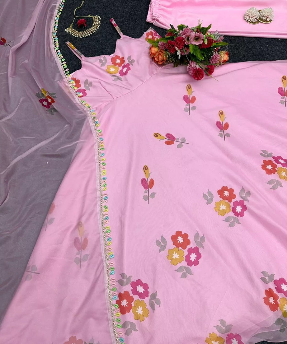 Silk Organza Stitched Beautiful Classic Anarkali Top Pant & Dupatta