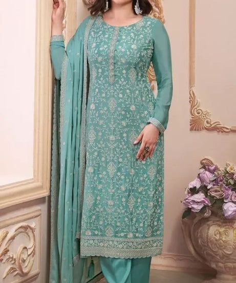 Chinon Silk With Sequence Embroidery Stitched Work Top Bottom Dupatta